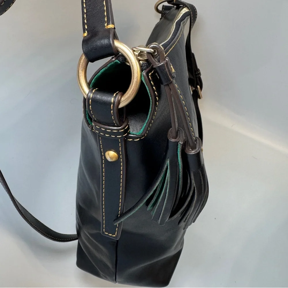 Dooney & Bourke Black Florentine Sloan Leather Hobo Crossbody Bag Tassel LikeNew